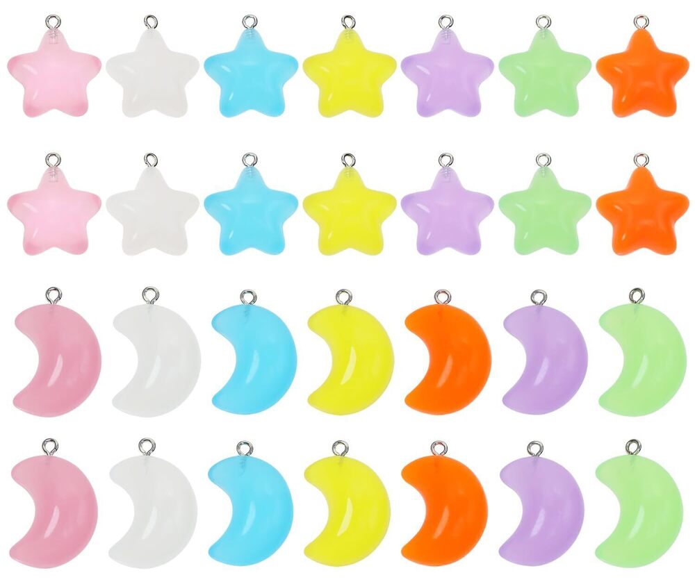 4517 Glow in The Dark Stars Moon Charms Celestial Decor Dangle Charms Resin